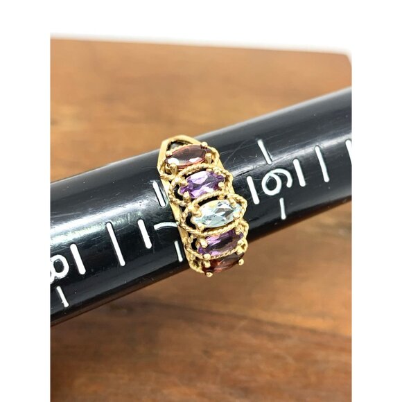 10k Yellow Gold Multi Color Gemstone Cubic Zirconia Estate Women's Size 6.75 - Picture 9 of 14
